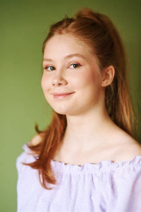 Studio Portrait Of Pretty Young Teenage 15 16 Year Old Girl Stock