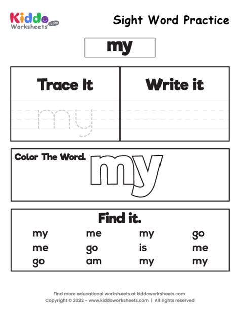 Free Printable Sight Word Practice My Worksheet Kiddoworksheets