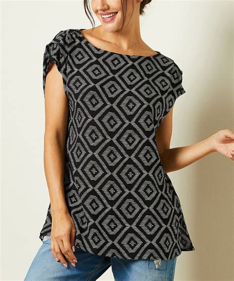 Simple By Suzanne Betro Black White Geometric Boatneck Tunic Women