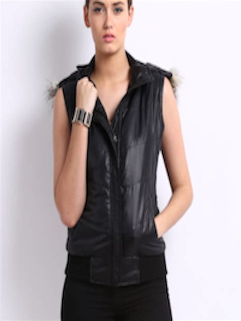Buy Roadster Women Black Sleeveless Jacket Jackets For Women 162667