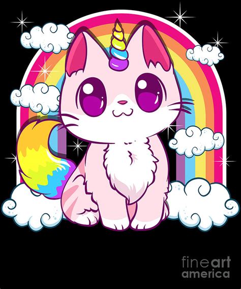 cute unicorn cat adorable smiling rainbow kitty digital art by the perfect presents fine art