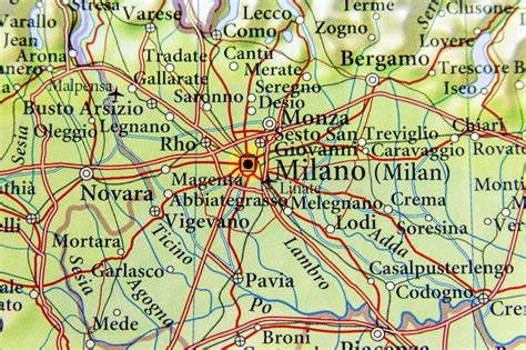 Geographic Map Of European Country Italy With Milano City Stock Photo