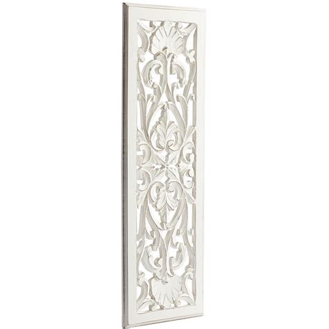 Carved Scroll Rectangular Wooden Wall Decor Distressed White