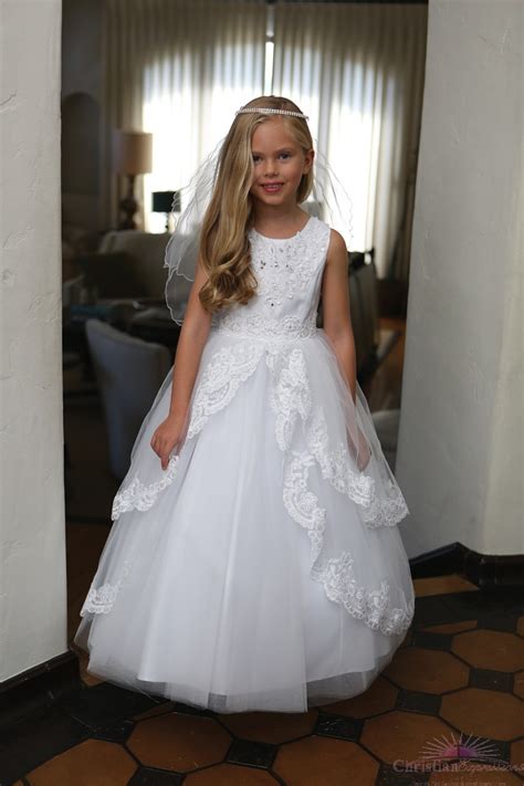 Satin First Communion Dress With Lace Up Corset Back Satin First