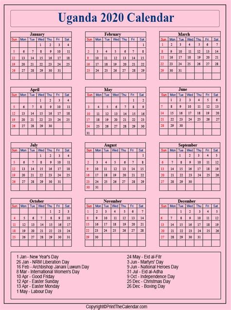 2020 Holiday Calendar Uganda Uganda 2020 Holidays