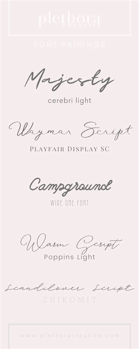 Five Feminine Font Pairings On A Pale Pink Background Graphic Design Fonts Web Design