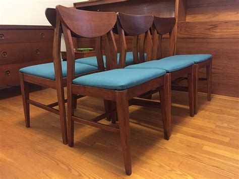Mid Century Modern Walnut Dining Chairs With Teal Upholstery Set Of 6