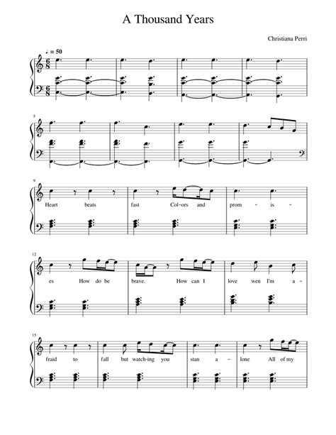 A Thousand Years Sheet Music For Piano Solo Easy