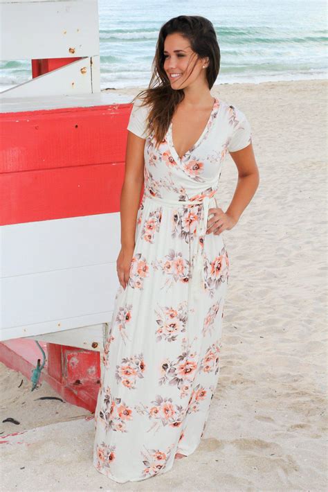 Ivory Floral V Neck Maxi Dress Maxi Dresses Saved By The Dress
