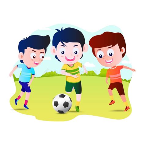 Little Boys Playing With Ball On Summer Field Stock Vector