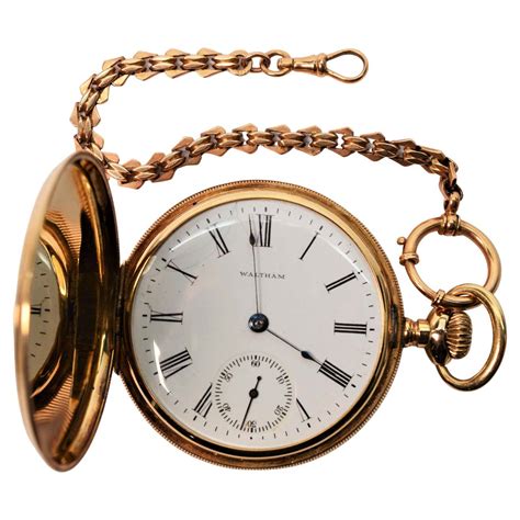 antique waltham american watch co 14k yellow gold pocket watch with gold chain for sale at
