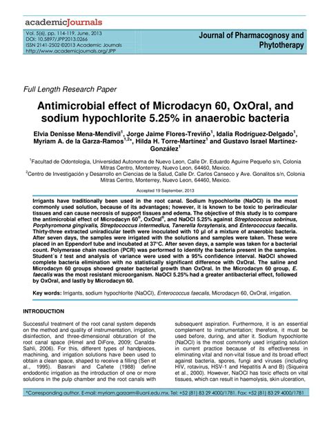 PDF Antimicrobial Effectiveness Of Microdacyn 60 Sodium Hypochlorite
