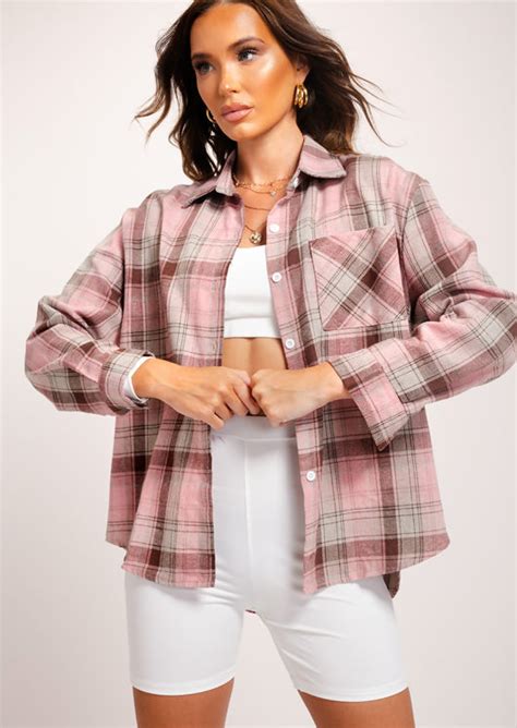 oversized checked shirt pink lily lulu