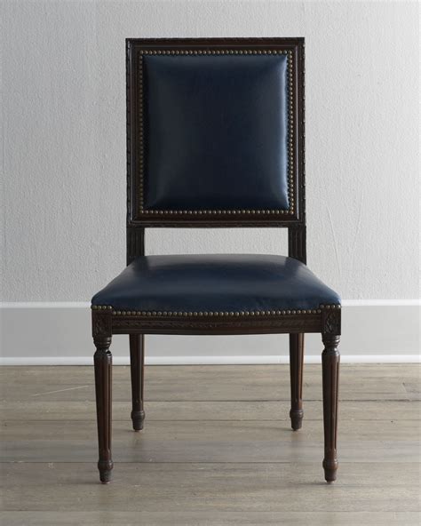 Massoud Marlin Blue Leather Side Chair