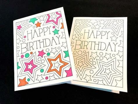 Kid's sublimation birthday designs available in. Happy Birthday Card with Stars Printable PDF Coloring Page | Etsy | Happy birthday cards ...