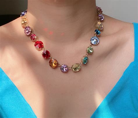 Rainbow Necklace Colorful Necklace Gemstone Necklace Chunky Etsy