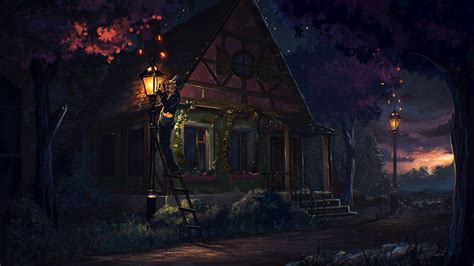 House Fairy Tale Art Light Night Wallpaperhd Artist Wallpapers4k