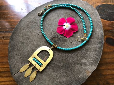 Designed And Handmade By Adriana Hand Cut Brass Forms Blue Magnesite