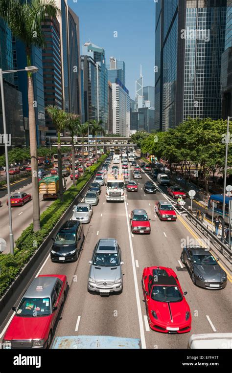 Central District In Hong Kong Island Red Taxis And Traffic Hong Kong