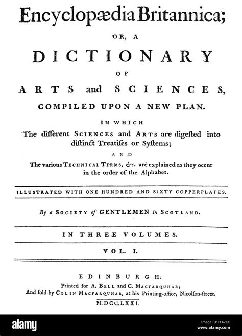Encyclopedia Britannica Ntitle Page Of Volume One Of The First Edition Of The Encyclopaedia