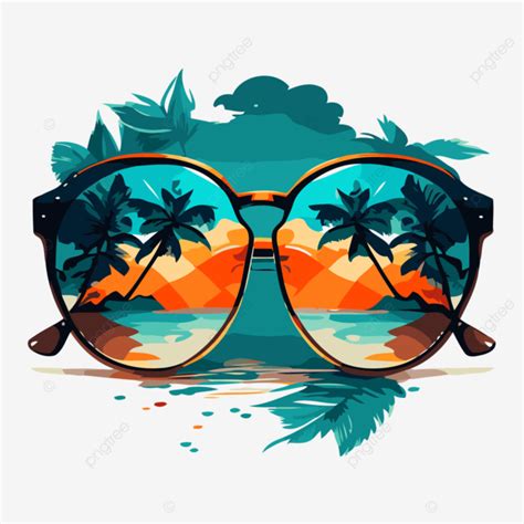 Beach Sunglasses Vector Sticker Clipart Tropical Design Illustration Of Sunglasses With Palm