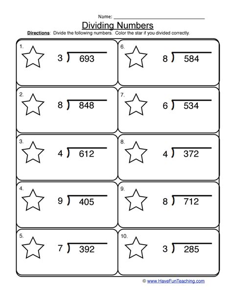 Division One To 3 Digit Numbers Worksheets