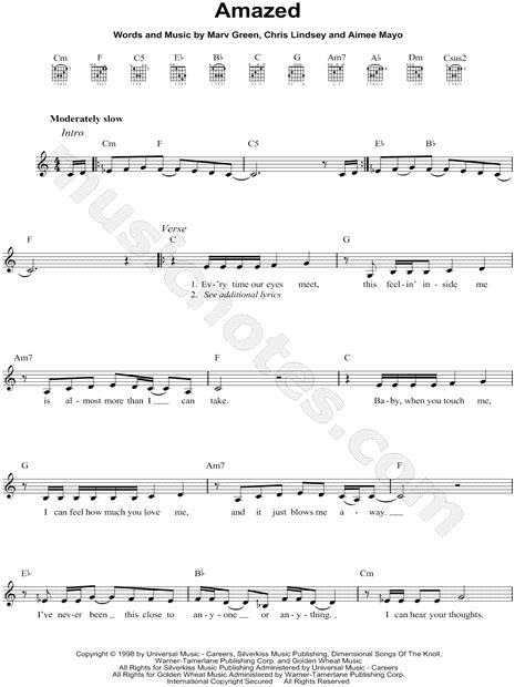 Lonestar Amazed Sheet Music Leadsheet In C Major Transposable