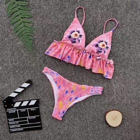 ruffle bra bikini set strappy bikini brazilian cut bikini sexy etsy