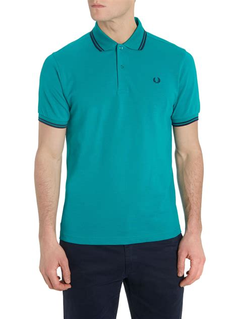 fred perry classic regular fit twin tipped polo shirt in blue for men jade lyst