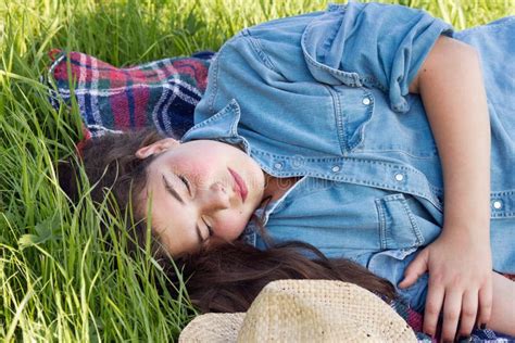 Young Girl Sleeping In The Lawn Stock Photo Image Of Beauty Holiday