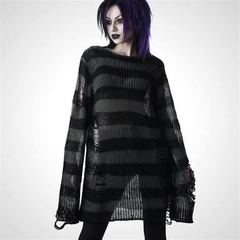 Stripy Unisex Punk Sweater Plus Size Goth Emo Alternative Plus Etsy