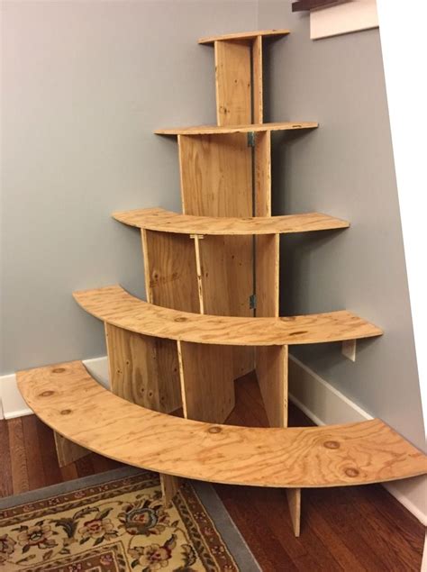 Christmas Village Corner Display Stand With Curved Shelves And Hinges For