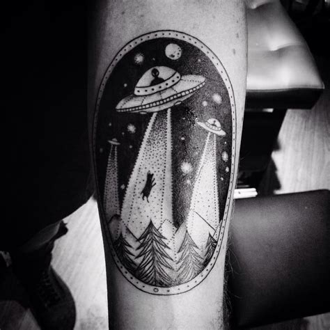 Alien Abduction Scenery Tattoo On The Forearm Insane Tattoos Cool Arm