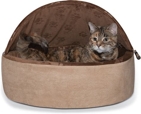 Kandh Pet Products Self Warming Hooded Cat Bed Chocolatetan Large
