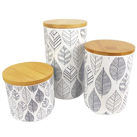 Leaves Floral Ceramic Storage Canisters With Lids Set Of 3 Leaf