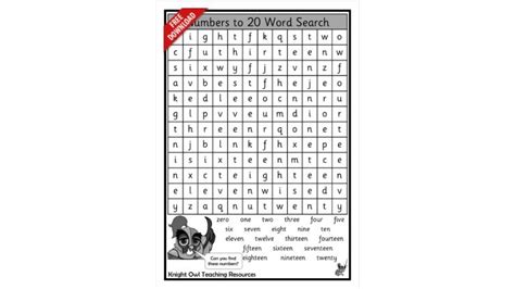 Numbers Words To 20 Word Search
