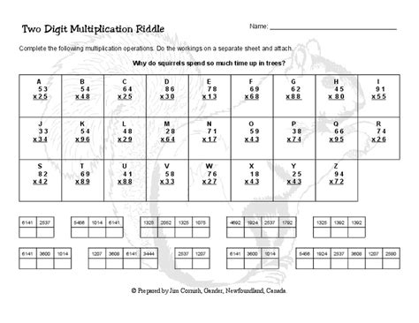 Two Digit Multiplication Riddle Worksheet For 4th 5th Grade Lesson