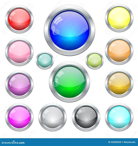 Set Of Colorful Glass Web Buttons In Metal Frame Stock Vector