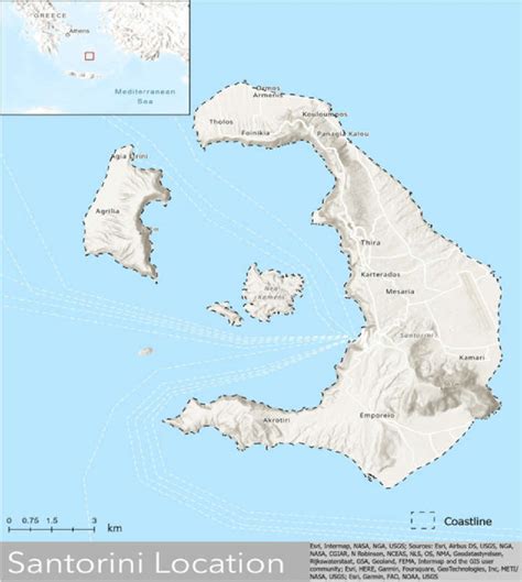 Topographic Map Of Santorini Island Complex Thira Is The Largest