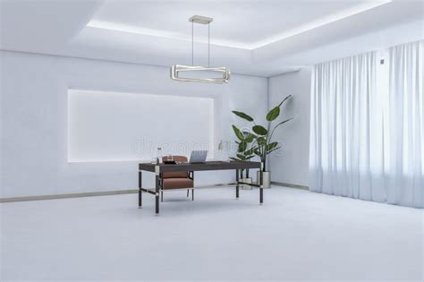 Contemporary White Office Interior With Furniture And Equipment
