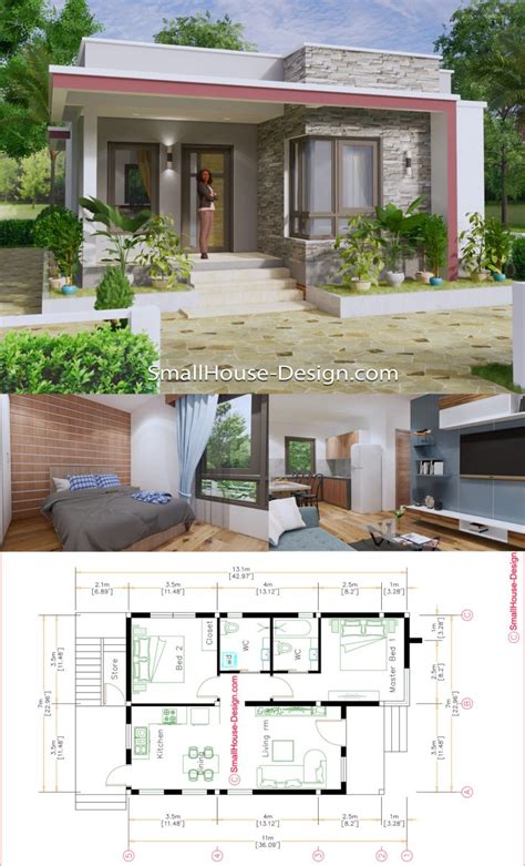 Small House Plans 7x11 Meters 23x36 Feet Terrace Roof Samhouseplans