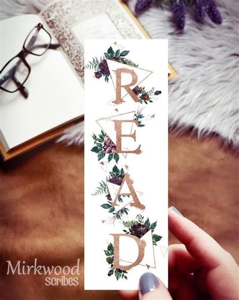 Read Floral Geometric Gold Bookmark Literary T Book Lover T