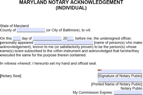 Free Maryland Notary Acknowledgement Forms Pdf Word