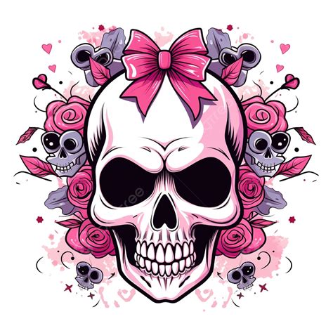 Happy Halloween Vector Illustration With Pink Cartoon Skull And Bones Tattoos Skull And