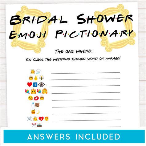 Bridal Emoji Pictionary Printable Friends Bridal Shower Games