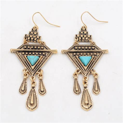 Europe Vintage Gold Color Geometric Earring Women Jewelry Blue Crystal