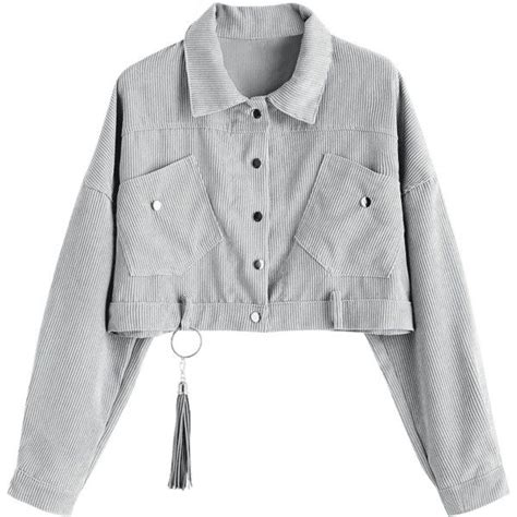 Gray One Size Corduroy Cropped Ribbed Jacket Liked On Polyvore