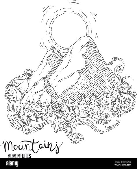 Hand Drawn Image Of A Mountain Peak Engraving Style Grunge Textured