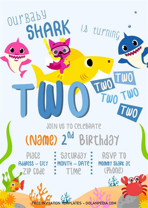 Baby Shark Birthday Invitation Templates Editable With Ms Word