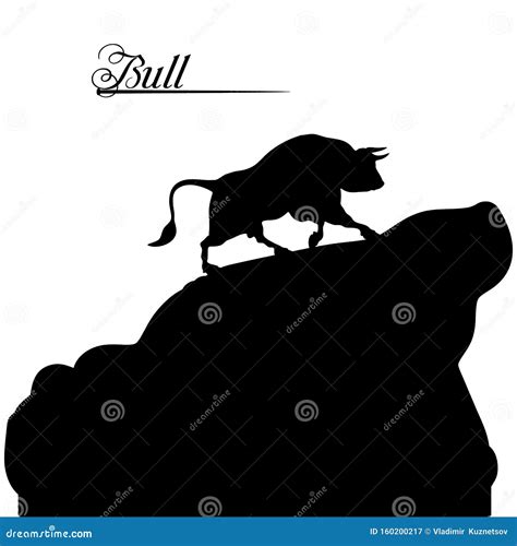 Black Bull Rises Uphill Silhouette On A White Background Stock Vector